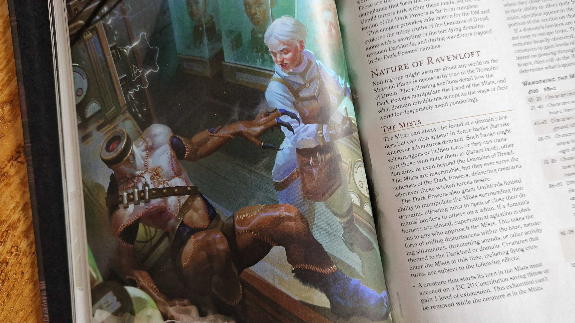 A book&#039;s art depicts a woman in lab gear looks over at a headless creature stitched from various parts, while floating heads look on