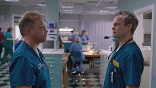 There's a Dylan Keogh and Patrick Onley stand-off in Casualty episode Red-Handed.
