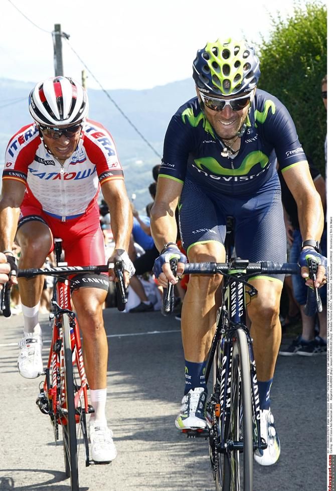 Joaquim Rodriguez (Katusha) and Alejandro Valverde (Movistar) lead on the final climb