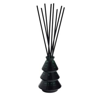 Dark green glass Christmas tree shaped reed diffuser with black reeds