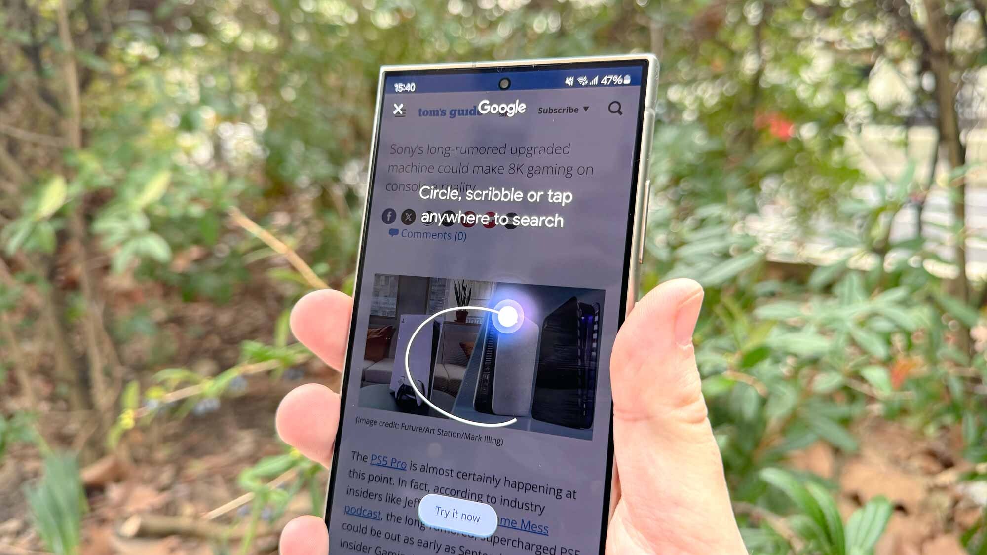 An image showing the Samsung Galaxy S24 with the Circle to Search feature being used on screen