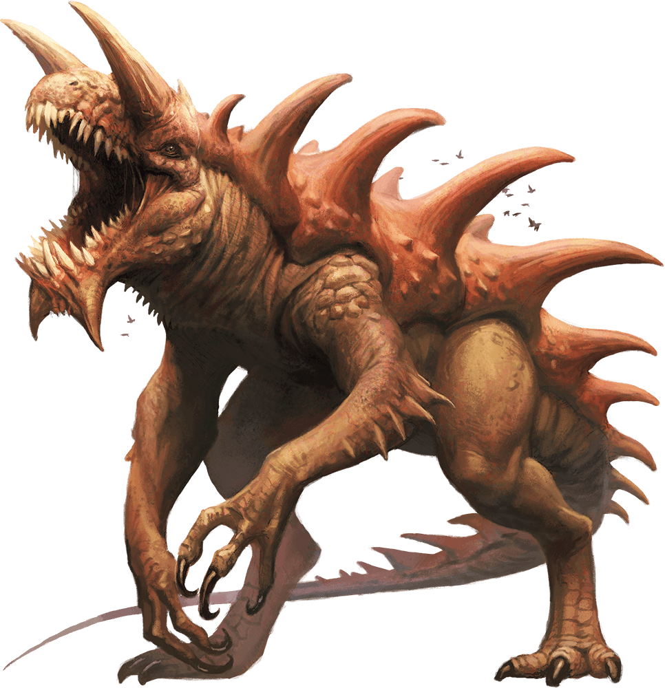 The gargantuan form of the tarrasque, a monstrous creature from D&D large enough and hungry enough to devour entire towns whole.