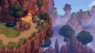 Sea of Stars screenshot showing characters standing on a cliff, overlooking a huge canyon