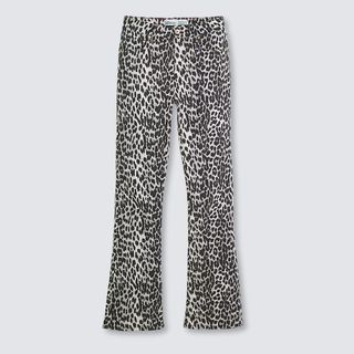 A cut out of River Island leopard print bootcut jeans on a white background