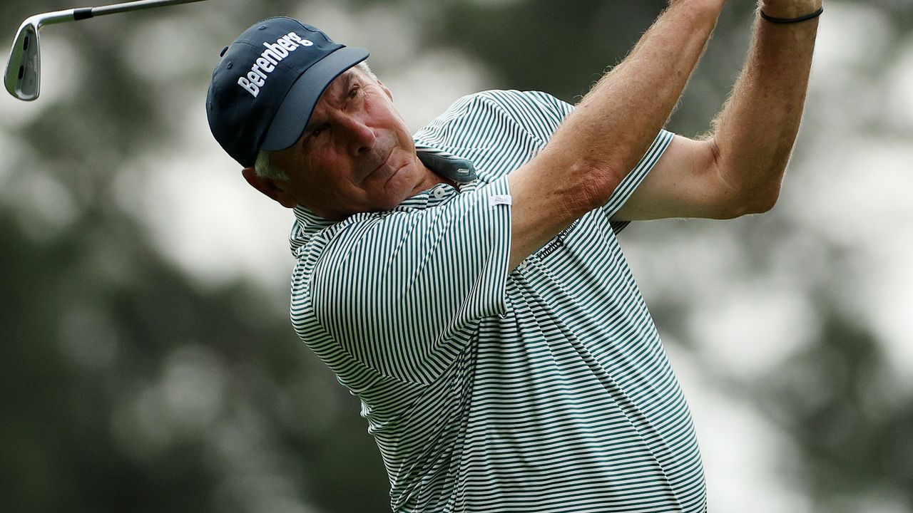 Fred Couples takes a shot during the opening round of the 2023 Masters, aged 63