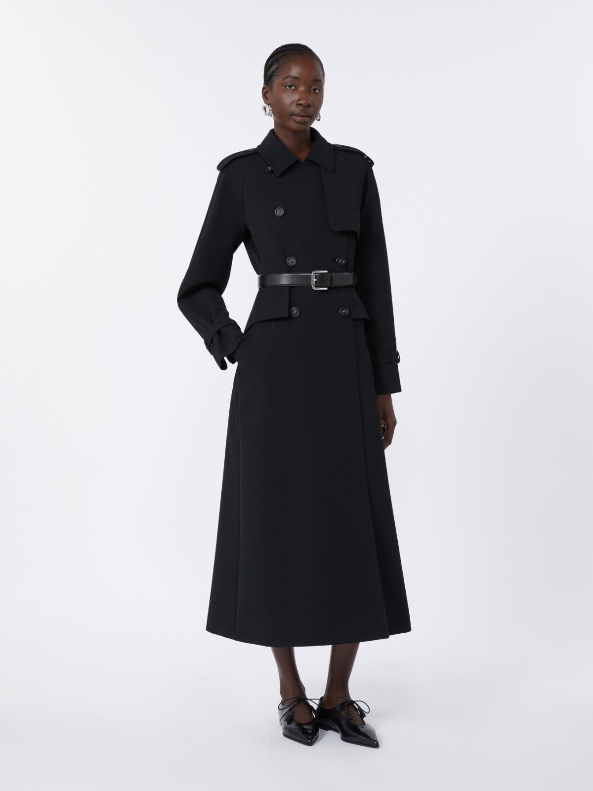 Long Sable Trench Coat - Black