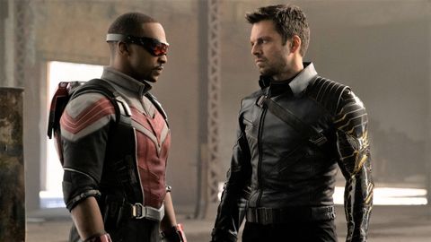 Sam Wilson (Anthony Mackie) and Bucky (Sebastian Stan) in Falcon and The Winter Soldier