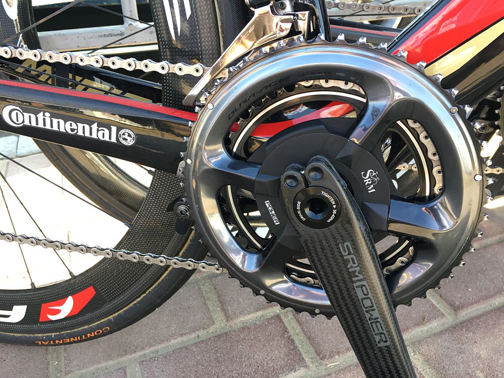 The lightweight SRM Power crankset used by Bahrain-Merida