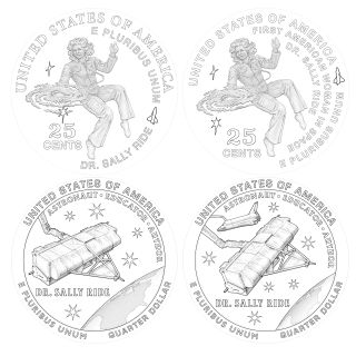 Alternate designs proposed by the U.S. Mint for the 2022 American Women quarter honoring Sally Ride.