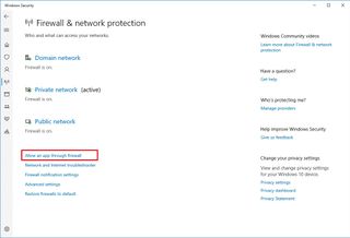 Windows Security allow app through firewall option