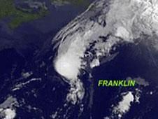On Saturday, August 13 at 4:45 a.m. EDT, GOES-13 captured this infrared image of Tropical Storm Franklin.