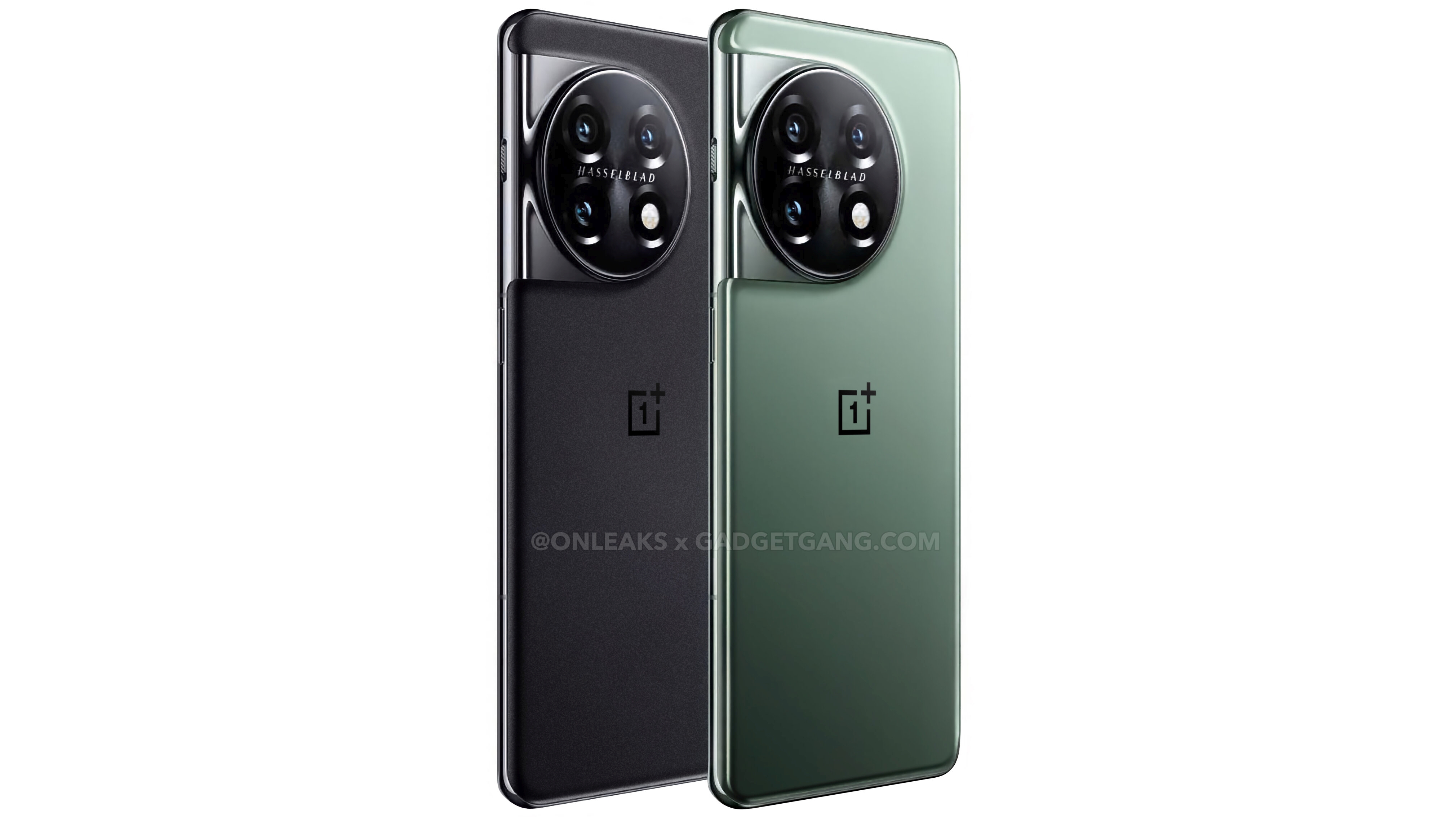 A leaked render of the OnePlus 11 in black and green shades