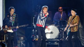 (from left) Ronnie Wood, Mick Jagger, Steve Jordan, and Keith Richards of The Rolling Stones perform at The Dome at America&#039;s Center stadium on September 26, 2021 in St. Louis, Missouri