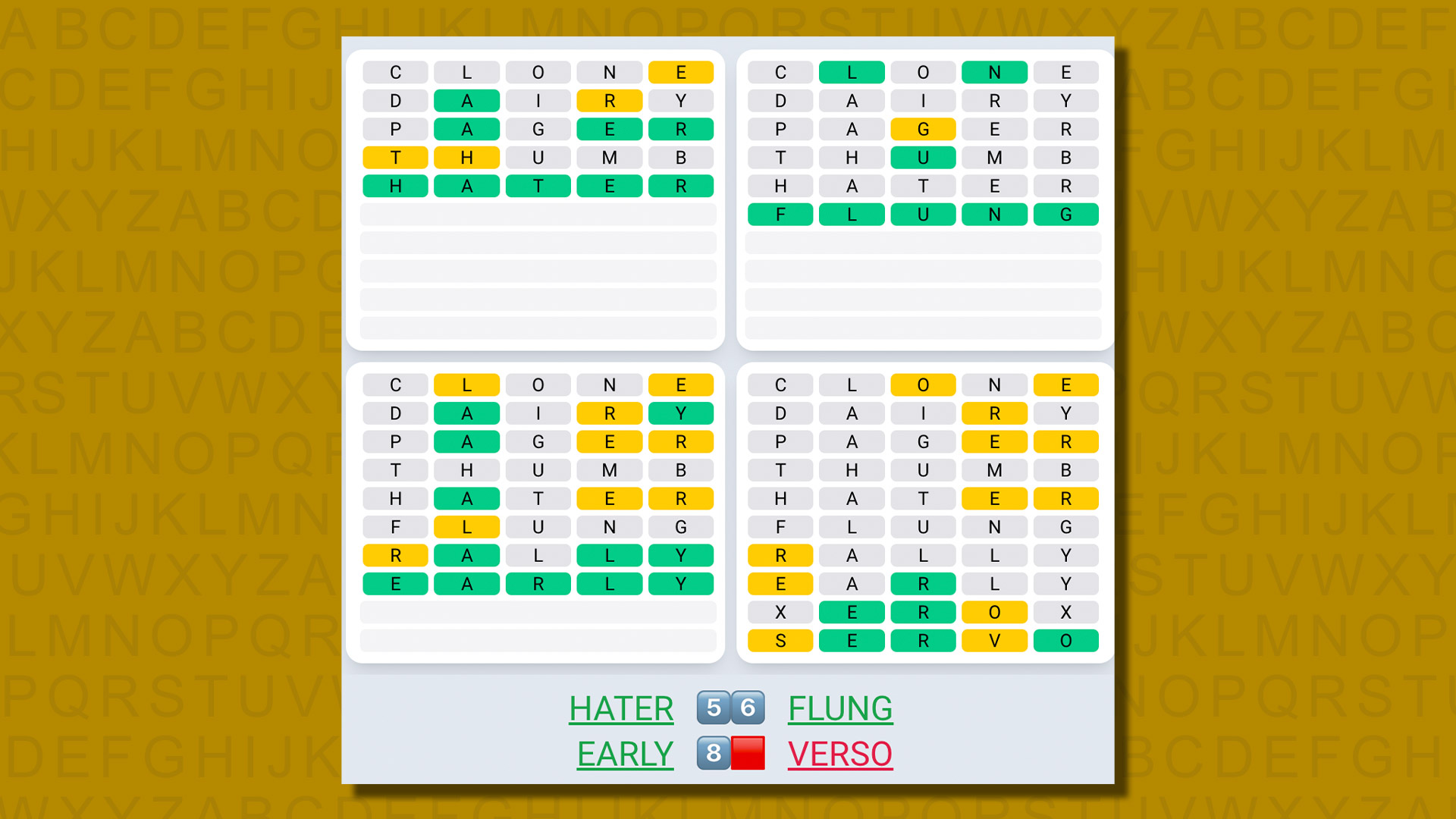 Quordle daily sequence answers for game 563 on a yellow background