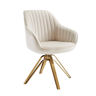 Acream velvet swivel accent chair with gold legs