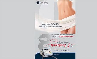 Lumenis advert for getting rid of stretch marks on International Women's Day