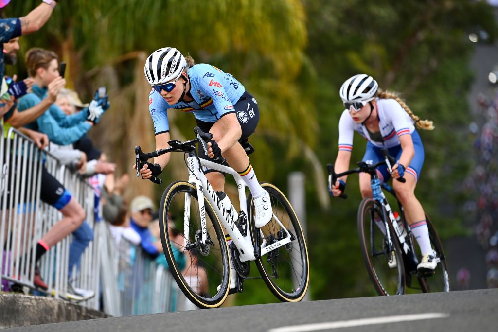 WOLLONGONG AUSTRALIA SEPTEMBER 24 Julie Van De Velde of Belgium competing in the breakaway during the 95th UCI Road World Championships 2022 Women Elite Road Race a 1643km one day race from Wollongong to Wollongong Wollongong2022 on September 24 2022 in Wollongong Australia Photo by Tim de WaeleGetty Images