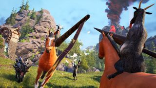 Promotional screenshot of goats jousting in Goat Simulator: Remastered