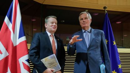 Lord Frost and Michel Barnier at the first round of post-Brexit trade talks in March