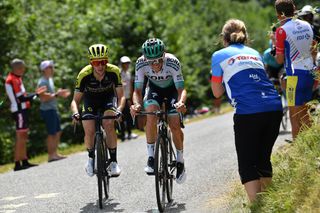Simon Yates and Gregor Muhlberger ride to the finish of stage 12 at the Tour de France