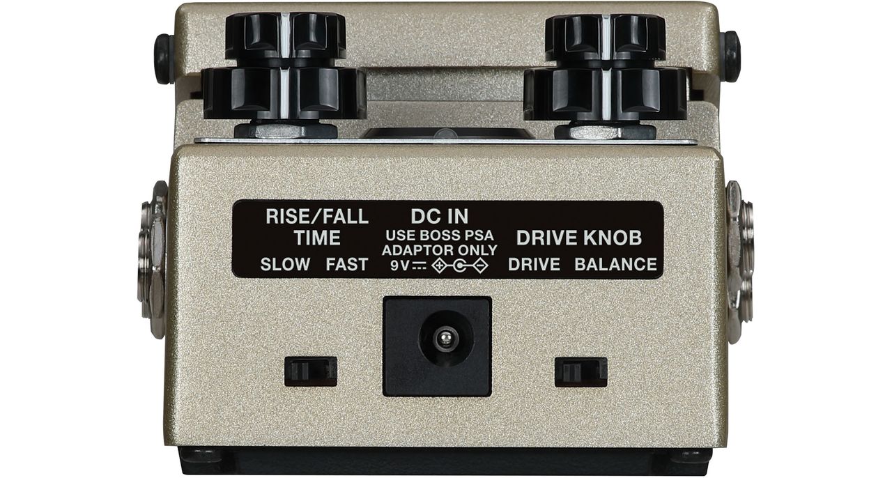 Boss RT-2 Rotary Ensemble: the compact unit emulates the sound of a rotating speaker cabinet and has a visual indicator on the front of its gold enclosure that shows the speed of the bass and treble rotors.
