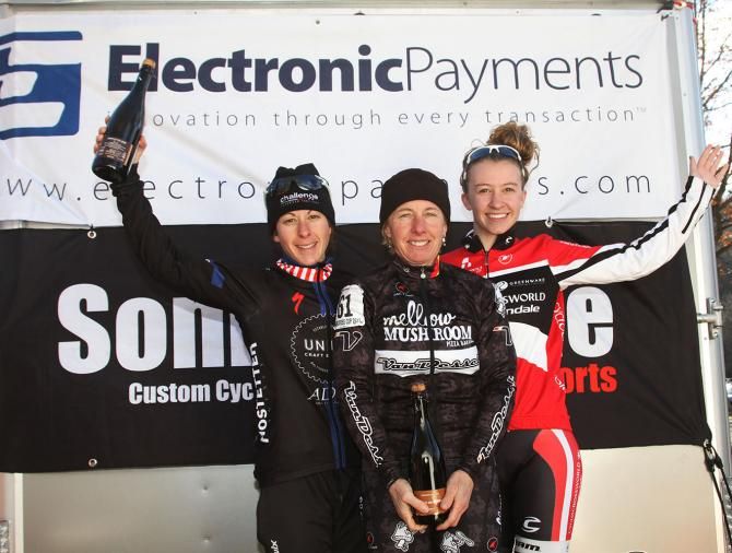 Supercross Cup 2 women's podium (L-R): Arley Kemmerer (C3-Twenty20 Cycling) 2nd; Laura Van Gilder (Van Dessel p/b Mellow Mushroom) 1st; Emma White (Cyclocrossworld) 3rd