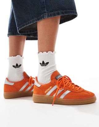 Adidas Originals Gum Sole Handball Spezial Trainers in Orange and Silver