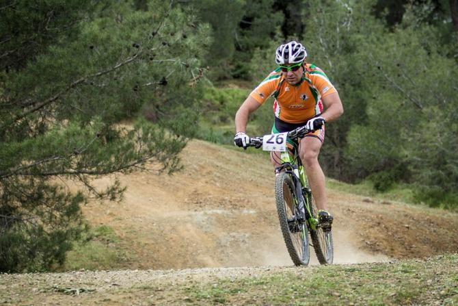 A rider flies downhill