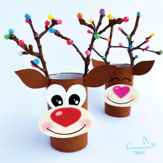 reindeer head craft idea with loo roll and fun antlers