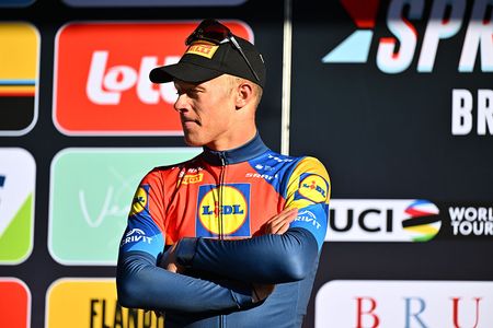 DE PANNE BELGIUM MARCH 26 Jonathan Milan of Italy and Team LidlTrek on second place poses on the podium ceremony after the 49th Classic BruggeDe Panne 2025 Mens Elite a 1956km one day race from Brugge to De Panne UCIWT on March 26 2025 in De Panne Belgium Photo by Luc ClaessenGetty Images