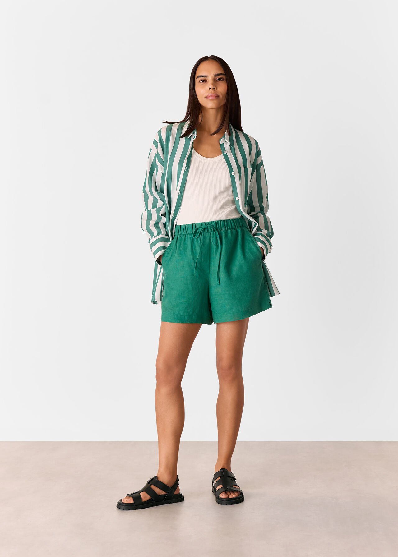 Green Linen Elasticated Short