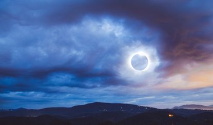 The Total Solar Eclipse a double exposed image shot with the Blue Ridge Mountains in North Carolina.