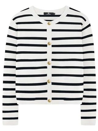 Lillusory Women's Striped Cardigan Sweaters Fall Oufits Clothes Fashion Trendy Long Sleeve Tops Casual Knit Lady Jackets White Black M