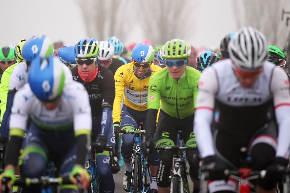 Leader Michael Matthews (Orica-GreenEdge) smiling in the field
