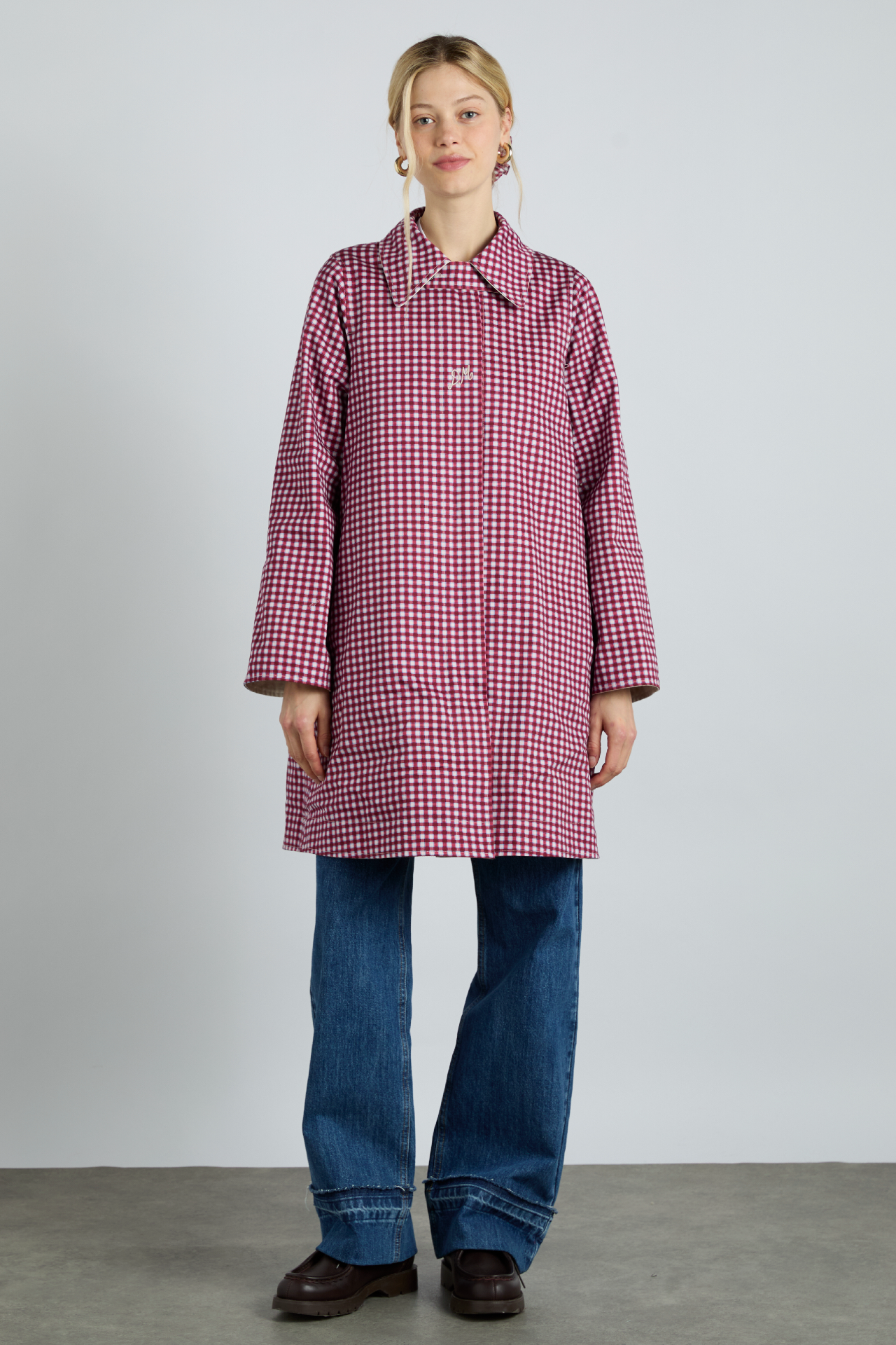 Mercedes Bow Reversible Trench - Gingham &amp; Ecru