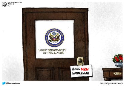 Political Cartoon U.S. State Department pushovers Trump