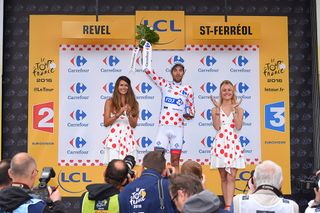 Thibaut Pinot on polka dots after stage 10 at the Tour de France.