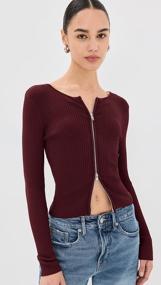 Good American Virgo Rib Zip Front Sweater