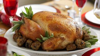 picture of turkey on table with trimmings