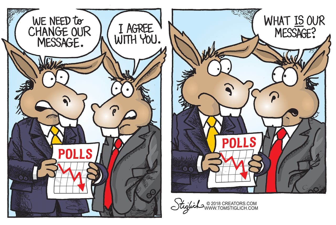 Political cartoon US Democrats polls message