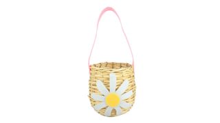a medium shot of a yellow daisy Easter basket from Poundland