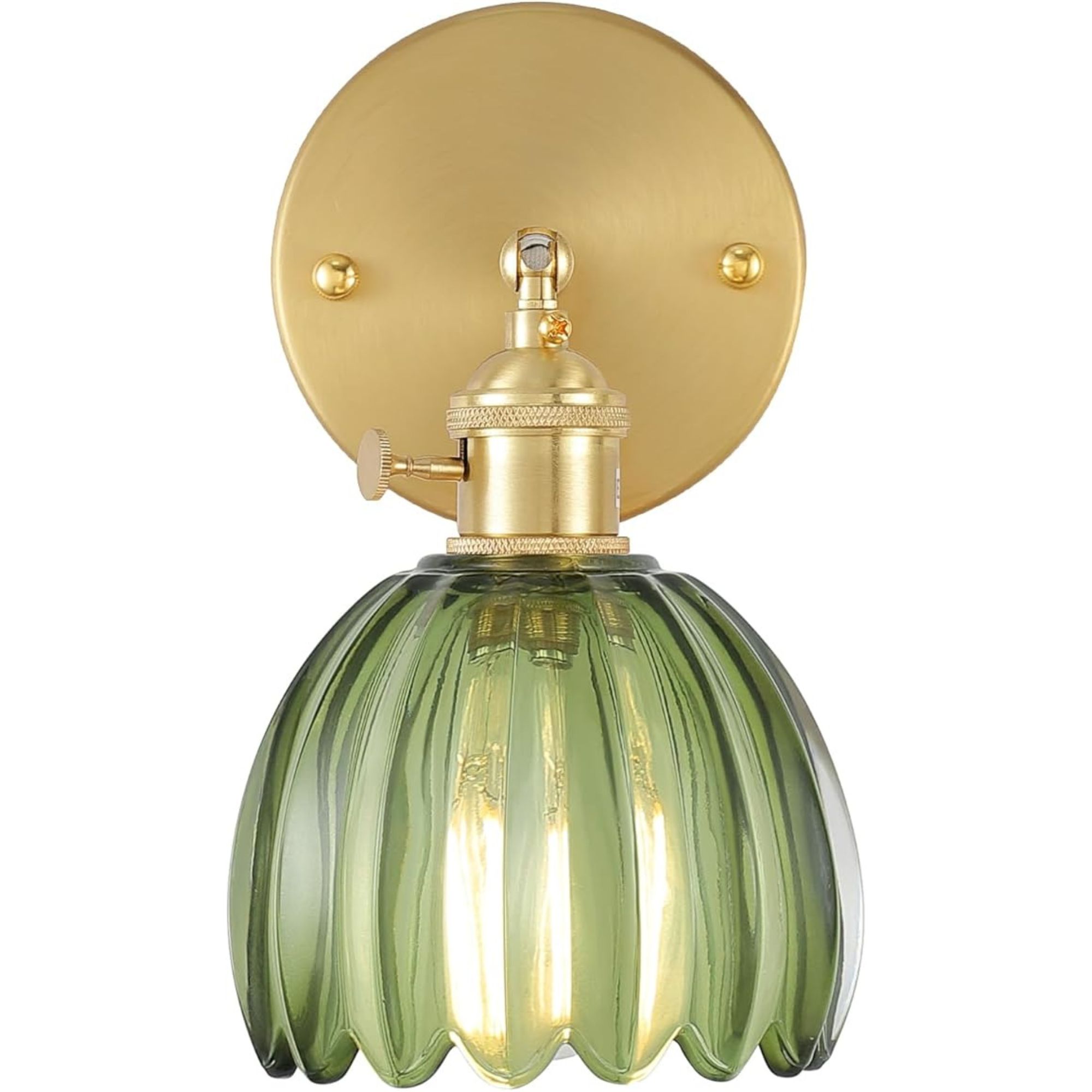 Vintage Wall Sconces with Green Tulip Glass Lampshade 