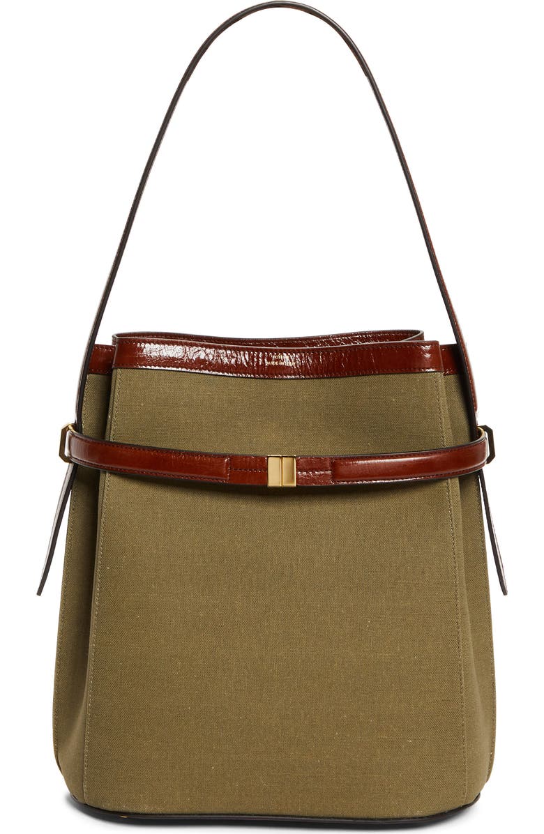 Belted Cotton 
Linen Blend Canvas Bucket Bag