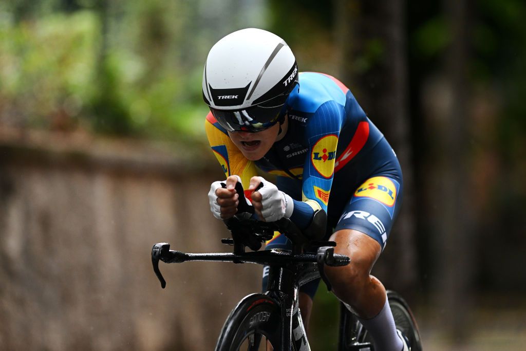 CHIANCIANO ITALY JUNE 30 Gaia Realini of Italy and Team Lidl Trek sprints during the 34th Giro dItalia Donne 2023 Stage 1 a 44km individual time trial from Chianciano to Chianciano on June 30 2023 in Chianciano Italy Photo by Dario BelingheriGetty Images