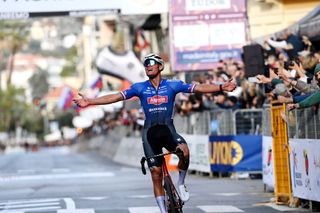 SANREMO ITALY MARCH 18 Mathieu Van Der Poel of The Netherlands and Team AlpecinDeceuninck celebrates at finish line as race winner during the 114th MilanoSanremo 2023 a 294km one day race from Abbiategrasso to Sanremo MilanoSanremo UCIWT on March 18 2023 in Sanremo Italy Photo by Tim de WaeleGetty Images