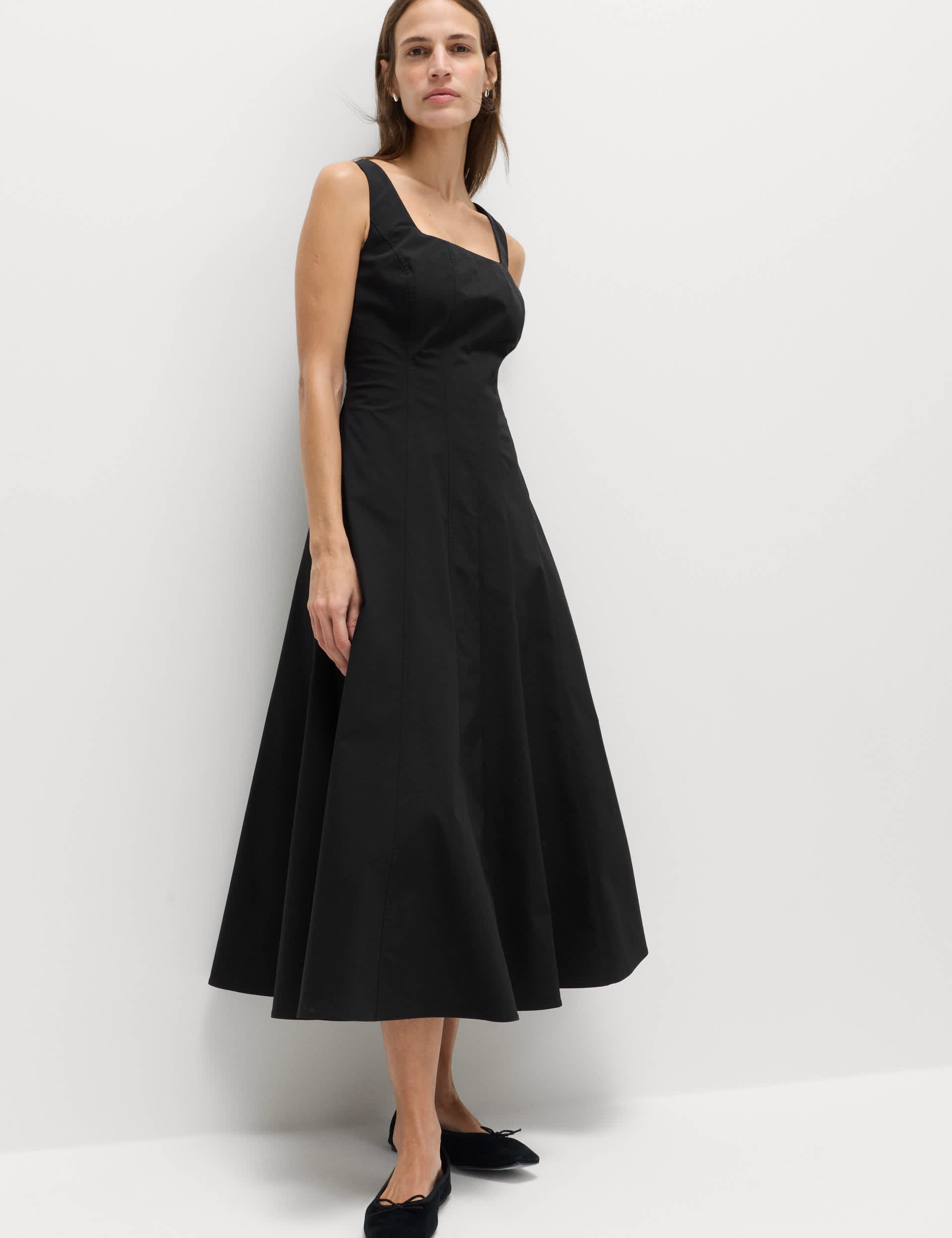 Cotton Rich Panel Midi Waisted Skater Dress