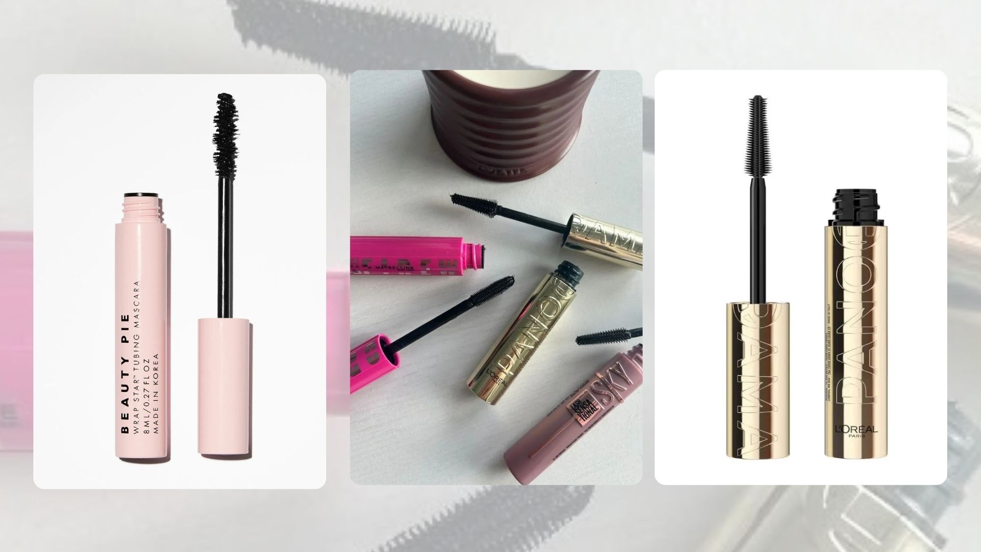 Collage graphic of affordable mascaras