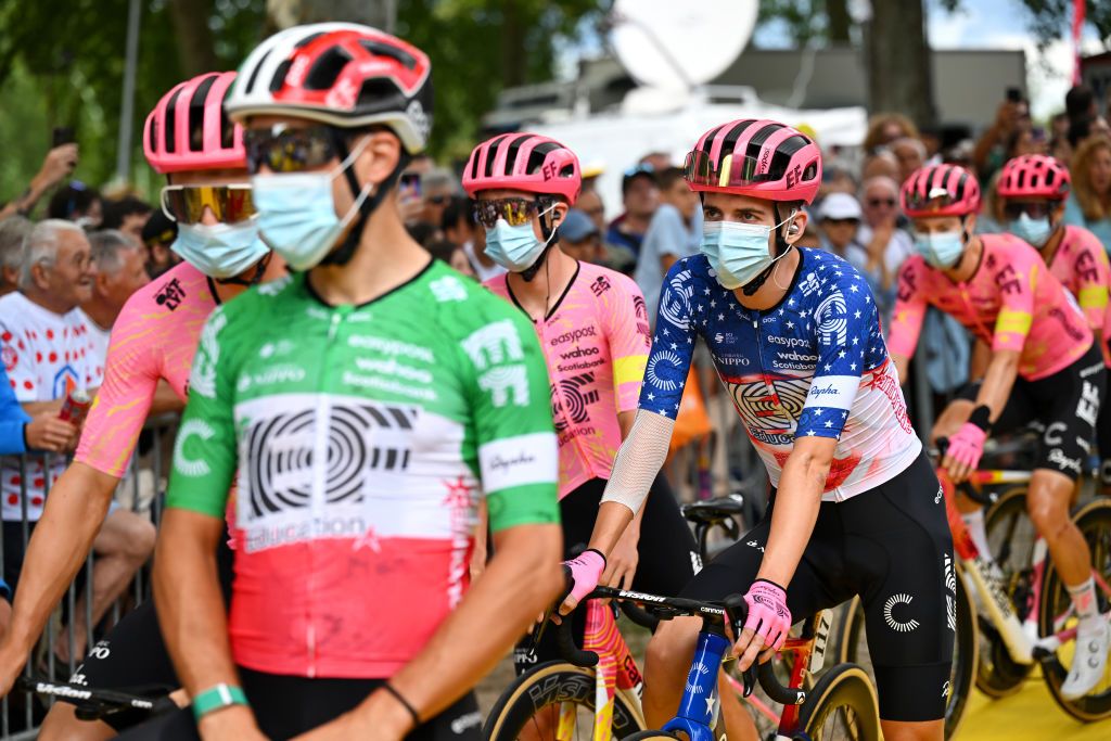 AGEN FRANCE JULY 12 Sean Quinn of The United States and Team EF Education EasyPost prior to the 111th Tour de France 2024 Stage 13 a 1653km stage from Agen to Pau UCIWT on July 12 2024 in Agen France Photo by Tim de WaeleGetty Images