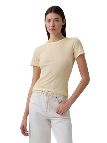 Gap Women's Short Sleeve Pointelle Ribbed Knit Top, Maize, Small