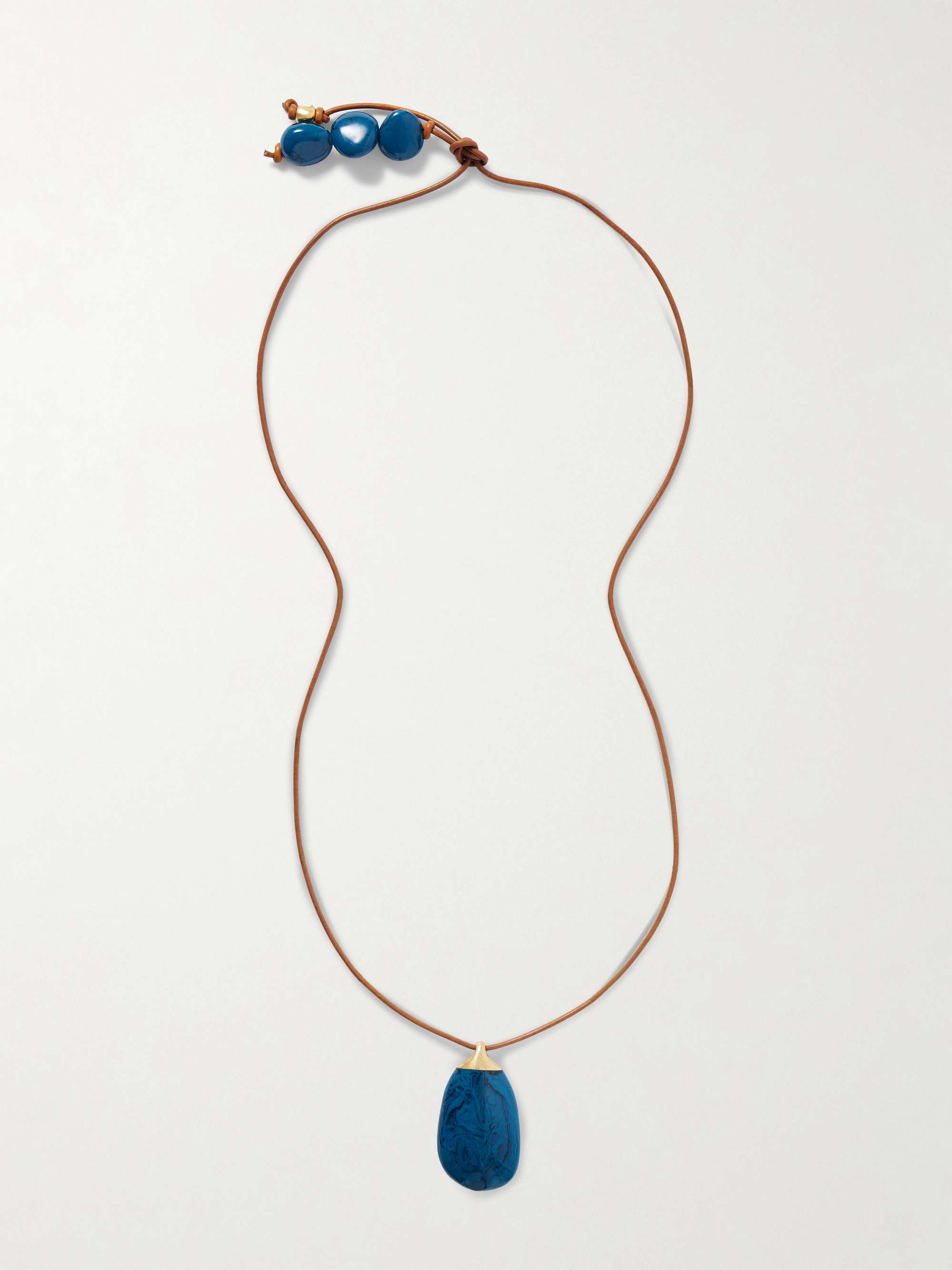 River Rock Gold-Plated, Resin and Leather Necklace